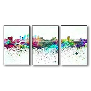 3 Piece Framed Canvas Home Artwork Decoration City Splash-Ink Painting Canvas Wall Art for Living Room, Bedroom - 16"x24"x3 Panels