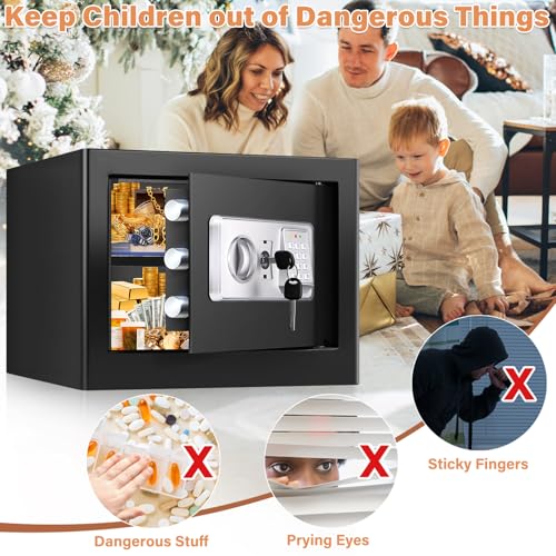 Mejasg Fireproof Safe with Fireproof Money Bag, Small Electric Safe with Removable Shelf and Alarm Mode, Wall Mounted Cash Safe for Jewellery Money Documents Medicines