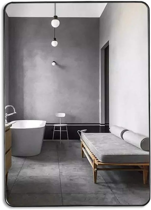 LOIGYUR Wall Mirror for Bathroom,20x30 Inch Wall Mounted Mirror with Black Metal Frame & Rounded Corner for Horizontal or Vertical: Furniture & Decor