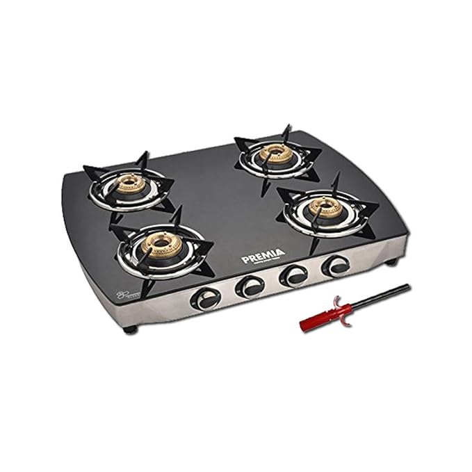 Buy Glass top Black 4 Burner Gas Stove + PIEZO Electronic Gas Lighter (Free) Online at Low