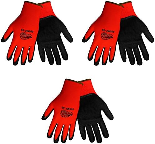 Tsunami Grip 500MF Nitrile Coated Work Gloves Sizes Small-XL, Red/Black, (3 Pair Pack) (Medium)