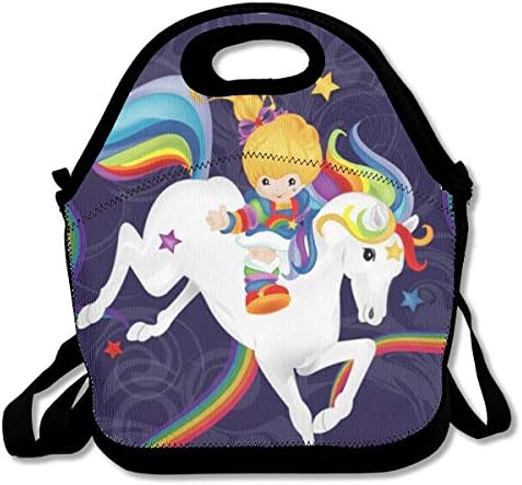 Jiqnajn6 Rainbow Brite and Starlite Memories Insulated Neoprene Lunch Bag Kids & Adults Zipper Lunch Tote Handbag with Adjustable Strap Lunchbox for School Office