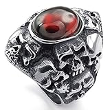 KONOV Mens Cubic Zirconia Stainless Steel Ring, Gothic Skull, Red Silver, Size 11