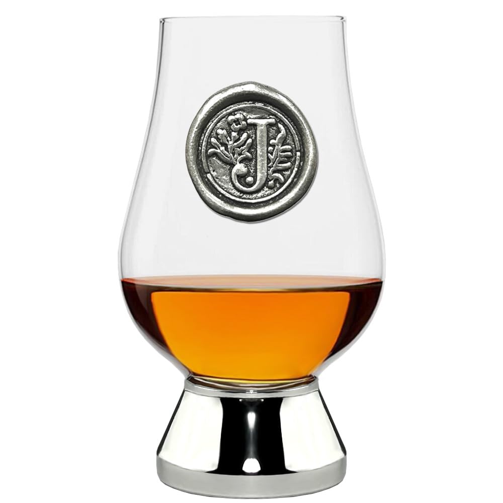 English Pewter Company Glencairn Personalised Whisky Glass with Monogram Initial - Unique Gifts for Men - with Your Choice of Initial 200ml [WGP210] (J)
