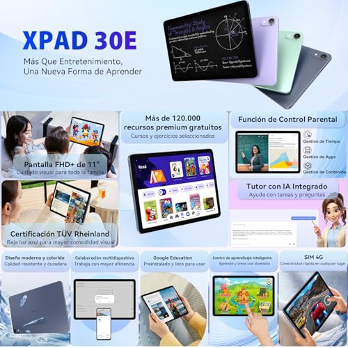 Tablet Infinix XPAD 30E 11 Pulgadas Android 15 8GB RAM: 4+4GB Extendida, 128GB ROM, SIM 4G LTE + Micro SD, Media tek G80, Octa-core, Tutor AI, Control parental, 7200mAh, Con Funda Protector, Deep Blue