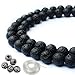 JPSOR 95Pcs 8mm Natural Round Volcanic Gemstone Beads Black Lava Stone Beads, 5Pcs 8mm Metal Beads, with 1 Roll Elastic Beading Thread for Jewelry Making & 1 Non-Woven Pouch