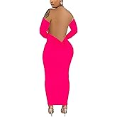 YUEWOO Womens Long Sleeve Off The Shoulder Maxi Dress Sexy Bodycon Midi Dresses Club Outfits