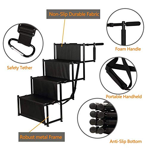 H&ZT Dog Car Step Stairs, Accordion Metal Frame Folding Pet Ramp for Indoor Outdoor Use, Lightweight Portable Auto Large Dog and Cat Ladder, Great for Cars, Trucks and SUVs Cargo (4-Steps)