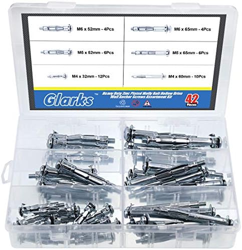 Glarks 42pcs 6 Size Heavy Duty Zinc Plated Steel Molly Bolt Hollow Drive Wall Anchor Screws Assortment Kit For Drywall Plaster And Tile Buy Online At Best Price In Uae Amazon Ae