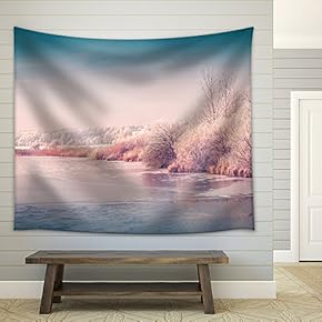 Panorama of The Frozen Pond in The City Park. Instagram Toning. - Fabric Wall Tapestry Home Decor - 51x60 inches