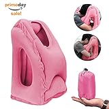 SENQIAO Inflatable Travel Pillow,Air Cushion Portable Nap Pillow for Airplanes,Cars,Office Napping,Soft PVC Flocking (Pink)