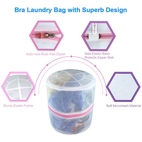 GOGOODA 4 Pcs Laundry Bag for Bras, Bra Washer Protector, Bra Lingerie Wash Bag with AUTO Lock Design Zipper (Pink)