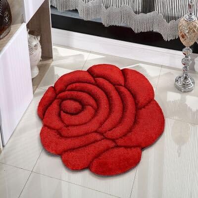 Rose Rug Living Room Carpet 3D Flower Doormat Bedroom Decorate (70cmX70cm, Red)