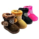 vivace Little Girl's Heart Deco Flat Pom Pom Ankle Boot