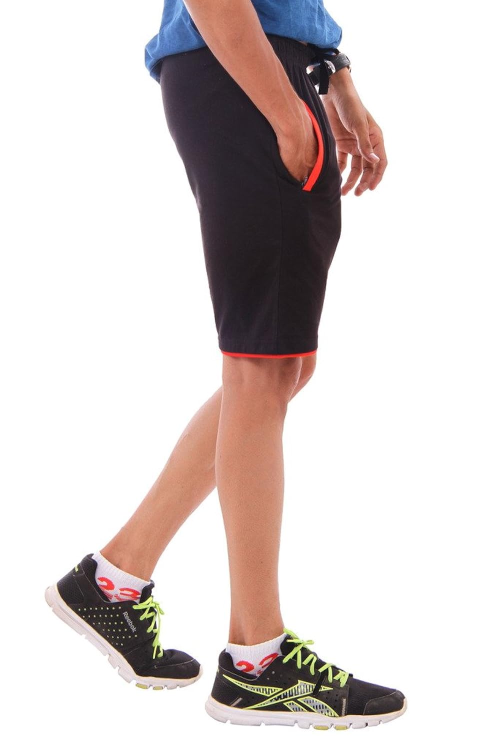 reinforce men's cotton shorts with zipper pocket