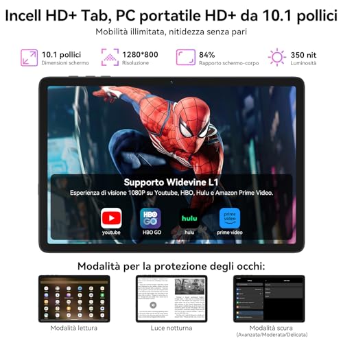 TABWEE Android 16 Tablet con Tastiera - 24 GB RAM+ 256 GB ROM(2 TB TF), Octa-Core, Gemini AI, Widevine L1, Tablet 10 Pollici, 5000 mAh, 8 MP+5 MP, Face ID, 3.5 mm Jack Port -Blu (4 Anni Garanzia)