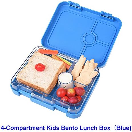 SAMROG Kids Bento Lunch Box Container, BPA-Free, Leakproof, Easy to use for young children (4-Compartment, Blue)