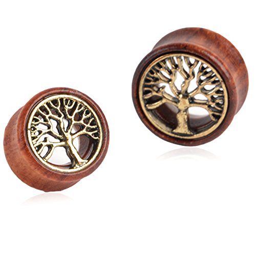 Oasis Plus Tree of Life Organic Wood Tunnels Double Flared Ear Stretcher Saddle Plugs Gauge 14mm 9/16"