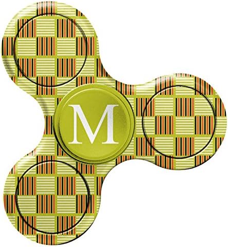 [ M - INITIAL ] Name Monogram Fidget Toy EDC Hand Spinner Stress Reducer Relieve Anxiety [ Yellow Black Checkered Board Pattern ]