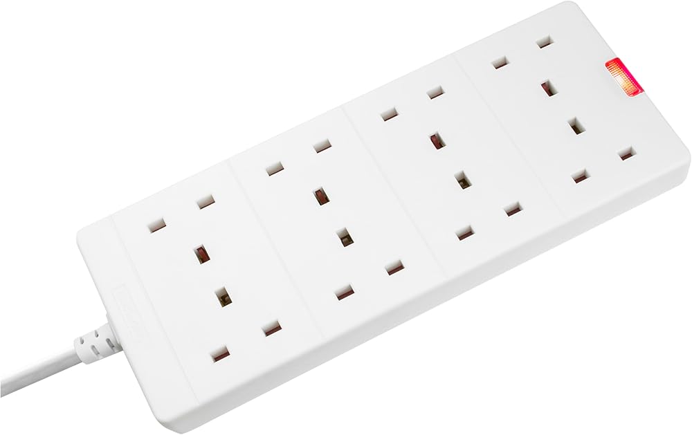 Masterplug Eight Socket Extension Lead 2 Metre Power Indicator White BEN210-MP