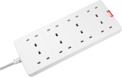 Masterplug Eight Socket Extension Lead 2 Metre Power Indicator White BEN210-MP