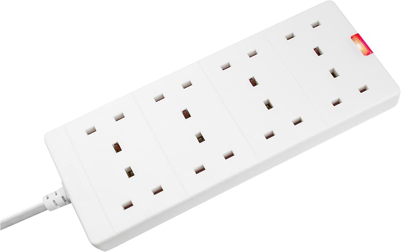 Masterplug Eight Socket Extension Lead 2 Metre Power Indicator White BEN210-MP
