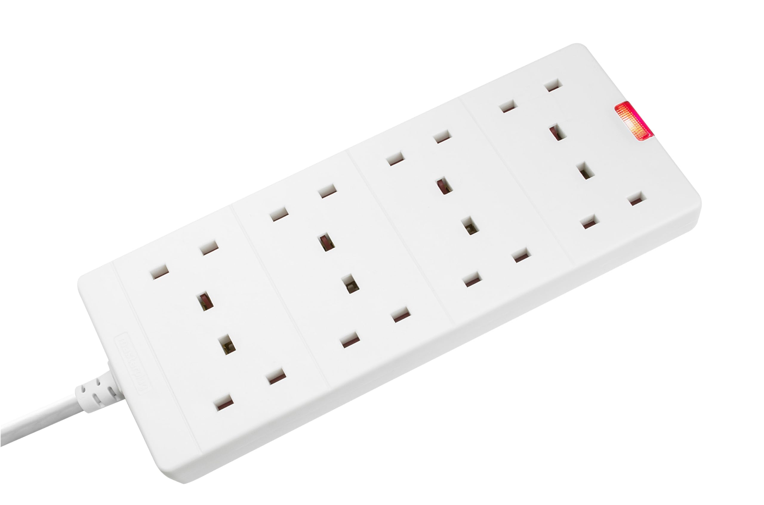 Masterplug Eight Socket Extension Lead with Power Indicator, 2 Metre, White BEN210-MP