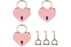 WARMTREE 3 Pcs Small Metal Heart Shaped Padlock Mini Lock with Key for Jewelry Storage Box Diary Book,Pink