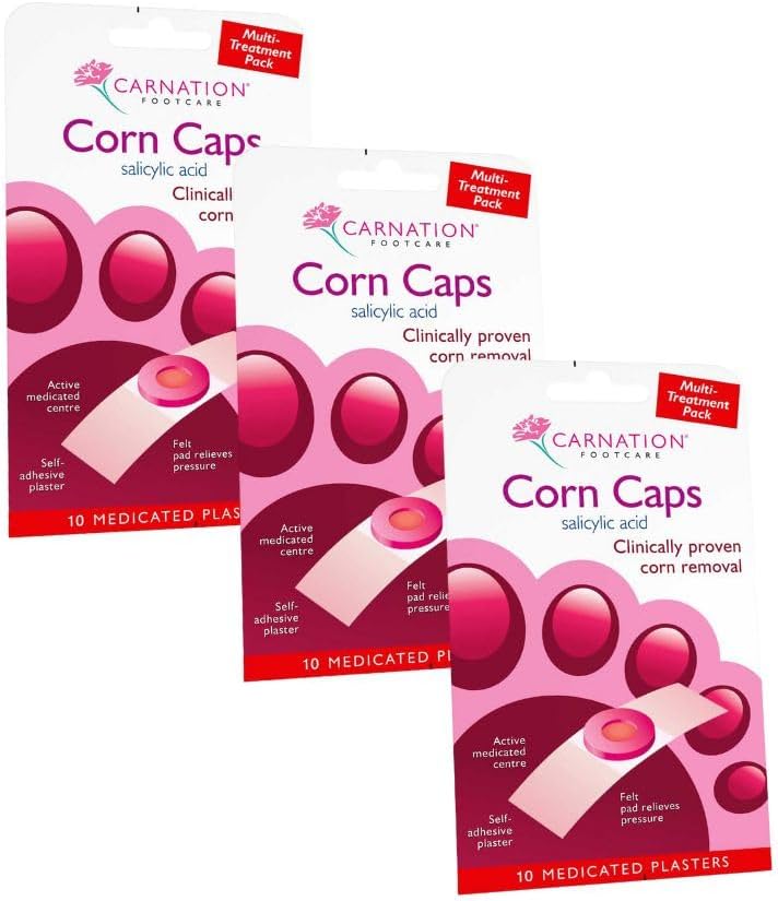 Carnation Footcare Corn Caps x3 Pack 30 Caps Salicylic Acid Paste