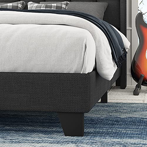 Amolife Queen Size Bed Frame Upholstered Wingback Platform Bed with