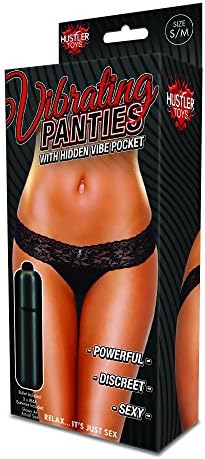 2 Pack Set - Hustler Vibrating Lace Thong, Stimulating Thong Panties with Hidden Built-in Pocket Sleeve and Bullet, Black and Red, Sizes: S/M or M/L