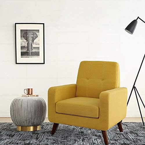 Funkeen Modern Accent Chair Upholstered Comfy Arm Chair Linen Fabric Single Sofa Chair Living Room Furniture Mustard Yellow