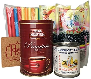 Trung Nguyen Boba Kit for Making Iced Coffee with Black Tapioca Bubble Pearls and Coasters from Hanover Shops Collection, Kit 1