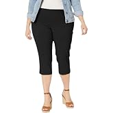 Slim-Sation Women's Plus Size Wide Band Pull on Solid Capri