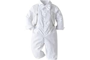 IDOPIP Toddler Kids Baby Boys 1st Christmas Outfit Gentleman Striped Shirt with Bowtie +Long Suspender Pants Overalls Clothes
