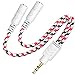 DUKABEL Headphone Splitter, 3.5mm Splitter Cable for Headset [Fine Braided & Gold Plated] Stereo Audio Y Cable AUX Splitter - Compatible for iOS, Android, Smartphones, Tablets & More - (0.85ft/26cm)