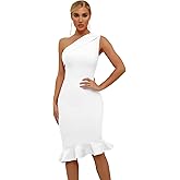 Maketina Womens Sexy One Shoulder Bodycon Bandage Dress Mermaid Cocktail Midi Dresses Trendy 2025