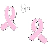 ICYROSE 925 solid sterling silver Awareness Pink Breast Cancer Ribbon Stud Earrings for cancer Survivor Support Jewelry (Nickel Free)