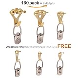 Picture Hangers 2.0, JKtown 160 Pcs Professional Golden Photo Frame Hooks,Heavy Duty Mount Holder Hanging Kit for Wall Mounting with Pin Nails,supports 10-100 lbs