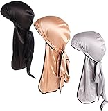 Ababalaya Unisex Women Men 3PCS Silky Hair Loss Chemo Beanie Durag Muslim Bandana Turban,Group 9(3PCS)