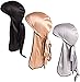 Ababalaya Unisex Women Men 3PCS Silky Hair Loss Chemo Beanie Durag Muslim Bandana Turban,Group 9(3PCS)