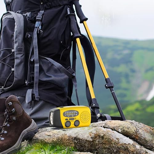 Portable AM/FM Solar Radio with 2000 mAh Rechargeable Battery and Dynamo Crank, USB Port, Rechargeable SOS Alarm/Torch, for Camping, Travelling