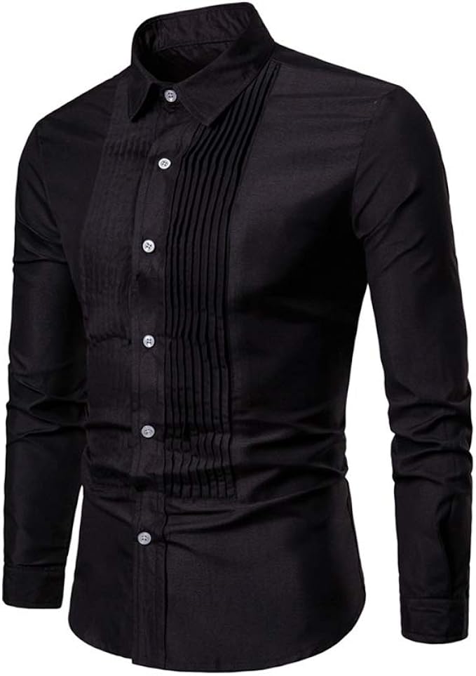 Mens Dress Shirts Solid Slim Fit Long Sleeve Button Down Shirt Vintage