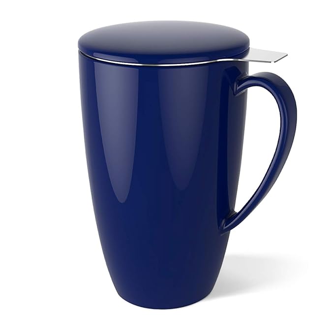 Sweese 2104 Teetasse mit Deckel und Sieb, Becher aus Porzellan für Losen Tee Oder Beutel, Dunkelblau, 400 ml