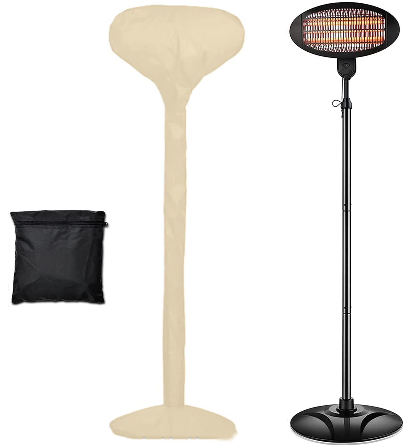 Electric Patio Heater Cover Full Covered Waterproof COOSOO Garden Outdoor Standing Electric Heater Cover Dustproof Anti-UV All Season Protection Universal with Storage Bag (Beige)