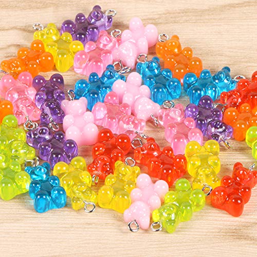 Resin Gummy Bear Pendant, BENBO 40Pcs 8 Colors Cartoon Bear Keychain Pendants Necklace Bear Candy Charm for DIY Jewelry Making Crafting - Thumbnail 4
