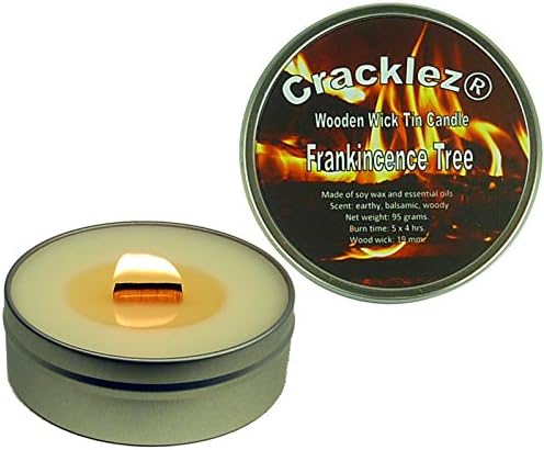 Cracklez Crackling Scented Wooden Wick Tin Candle Frankincence Tree. Uncolored.