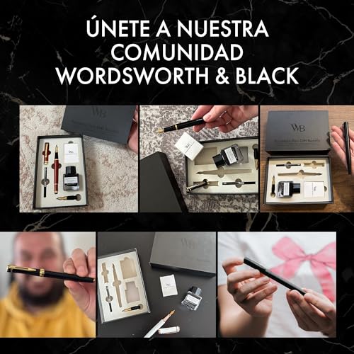 Wordsworth & Black Fountain Pen Set, 18K Gold Plated Medium and Extra Fine Nibs, 25ML Black Bottle, 6 Ink Cartridges, Refill Converter, Smooth Writing [Black and Rose Gold]