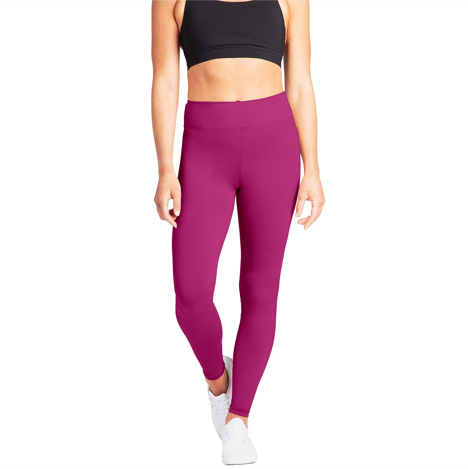Photo 1 of SATINA High Waisted Fuschia Leggings for Women - Soft, Stretchy Pink Leggings with Side Pockets - Full Length Yoga Pants for Women - Tummy Control and Buttery Soft Fabric for All-Day Comfort