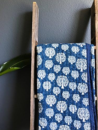 Anora Cotton Baby Quilt&;40x40 inches ;Made with Organic Cottonx2605;Soft and Lightweight; Breathable and Absorbent; Durable and Eco Friendlyx2605;Handblock Print (Small, Blue Tree)